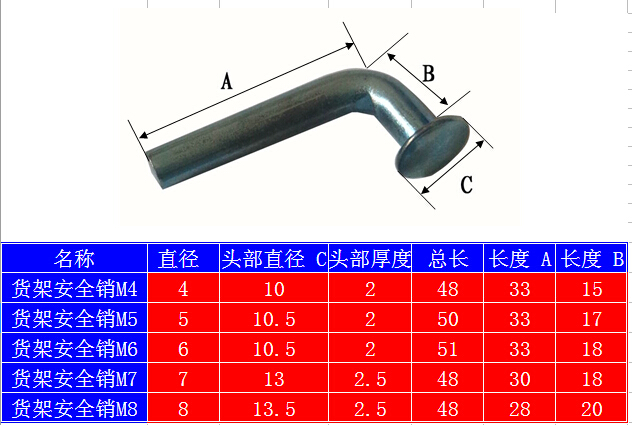 铁镀蓝白锌７字安全销